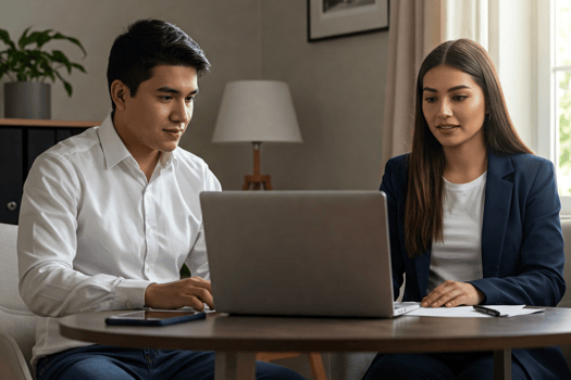 A man and a woman during a job interview.
