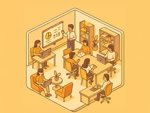 Different emojis and graphs depicting audience engagement over a light orange background.