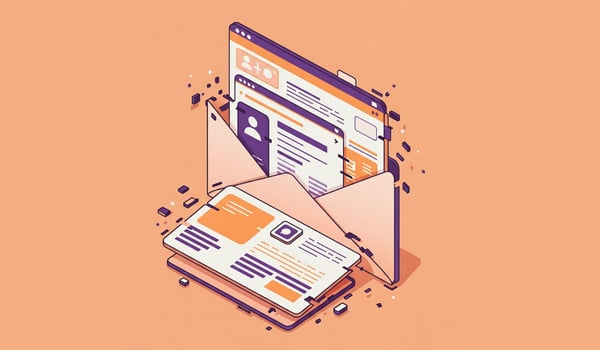 An isometric illustration of a mail envelope showing a broken email template.